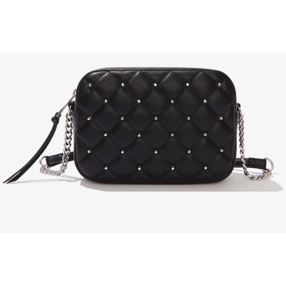 Rebecca Minkoff Diamond Quilt Studded Top Zip Crossbody Bag Black New No Tags
